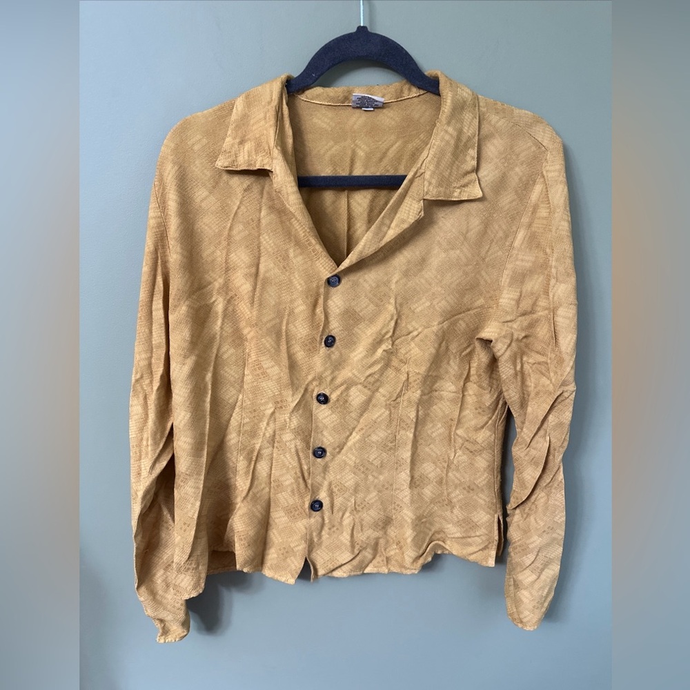 CP Shades Top Small Yellow Button Down Long Sleeves Sz S Oversized Plaid Brocade